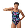 Maillot de bain Femme Club Training V-Back 2.0 imprimé rose/noir
