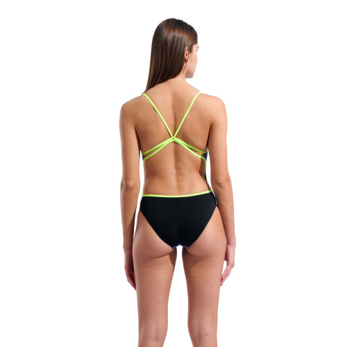 Maillot De Bain Femme Swimsuit Lace Back Solid Future Dusk Black Artic Lime