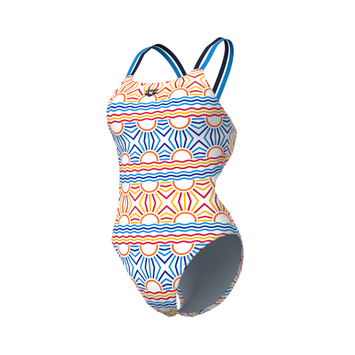 Maillot de bain 1 pièce femme Arena Sun dos Lace Plus - White Multi-Navy-Turquoise