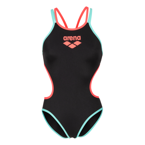 Maillot de bain 1 pièce femme Arena One dos double croisé - Black-Bright Coral-Water